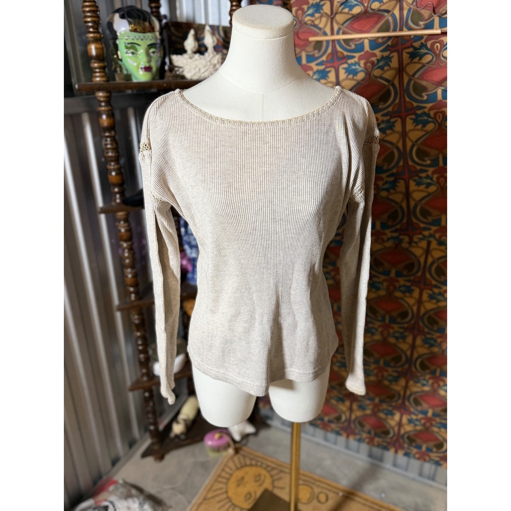 Paul Harris Design Beige‎ Ribbed Boat Neck Long Sleeve Sweater Top Size S